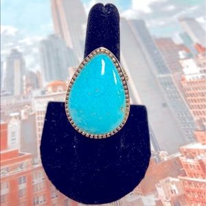 Barse TearDrop Turquoise and Brass Detail Ring 7.5